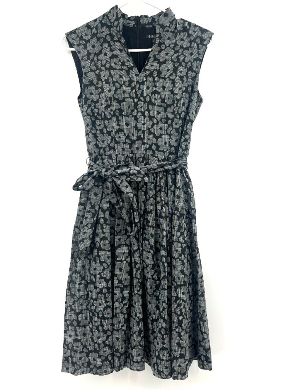Brooks Brothers 100% Cotton Sleeveless Black Floral Print Midi Dress Women's 2